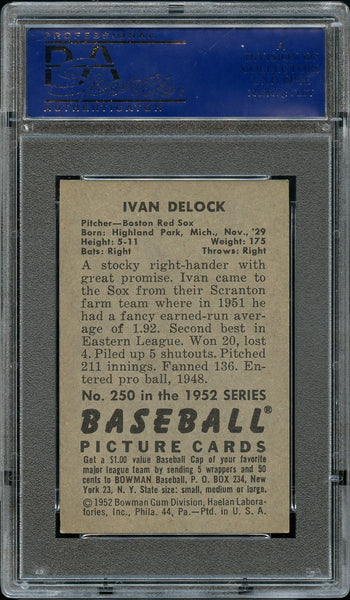 1952 Bowman BB Card #250 Ivan Ike Delock Boston Red Sox ROOKIE RC PSA NM-MT 8 (MGD2)