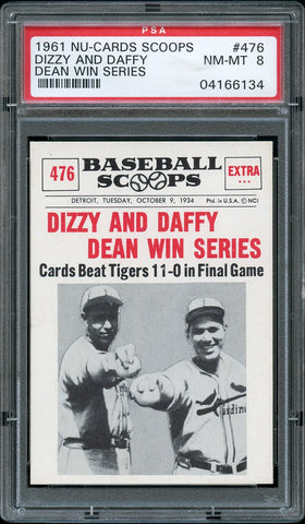 1961 Nu-Card Scoops BB Card #476 Dizzy & Daffy Dean Cardinals HOF PSA NM-MT 8 (MGD2)