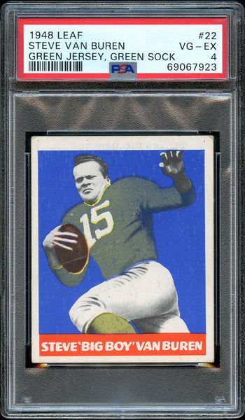 1948 Leaf FB Card # 22 Steve Van Buren HOF GREEN SOCK ROOKIE RC PSA VG-EX 4 (MGD2)