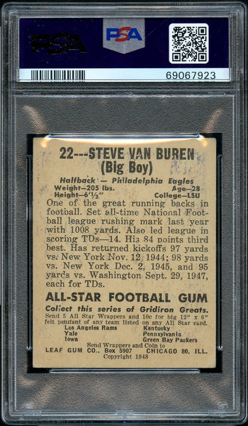 1948 Leaf FB Card # 22 Steve Van Buren HOF GREEN SOCK ROOKIE RC PSA VG-EX 4 (MGD2)