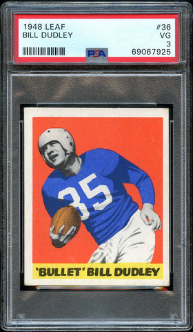 1948 Leaf FB Card # 36 Bill Dudley Detroit Lions HOF ROOKIE RC PSA VG 3 (MGD2)