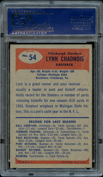 1955 Bowman FB Card # 54 Lynn Chandnois Pittsburgh Steelers PSA NM-MT 8 (MGD2)