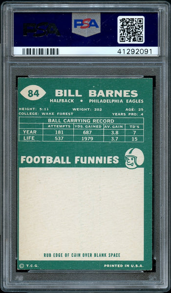 1958 Topps FB Card # 84 Bill Barnes Philadelphia Eagles PSA NM 7 (MGD2)