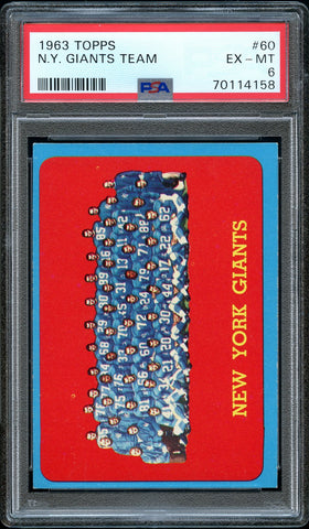 1963 Topps FB Card # 60 New York Giants Team Card PSA EX-MT 6 (MGD2)