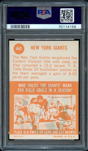 1963 Topps FB Card # 60 New York Giants Team Card PSA EX-MT 6 (MGD2)