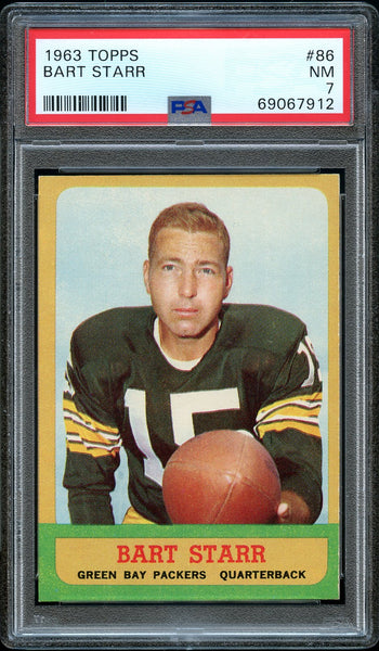 1963 Topps FB Card # 86 Bart Starr Green Bay Packers HOF PSA NM 7 (MGD2)