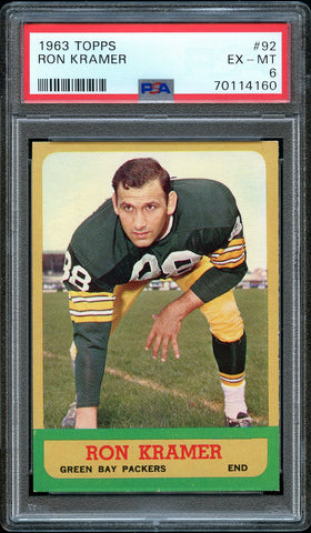 1963 Topps FB Card # 92 Ron Kramer Green Bay Packers HOF PSA EX-MT 6 (MGD2)