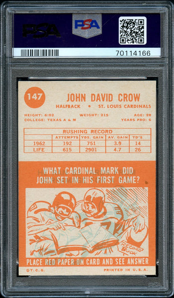 1963 Topps FB Card #147 John David Crow St Louis Cardinals HOF PSA 7 NRMT (MGD2)