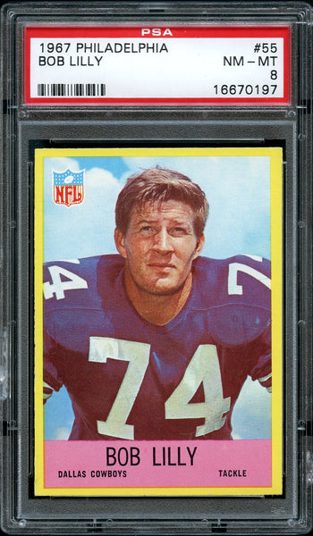 1967 Philadelphia FB Card # 55 Bob Lilly Dallas Cowboys HOF PSA NM-MT 8 (MGD2)