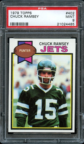 1979 Topps FB Card #402 Chuck Ramsey New York Jets PSA MINT 9 (MGD2)