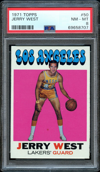 1971 Topps BkB Card # 50 Jerry West Los Angeles Lakers HOF PSA NM-MT 8 (MGD2)