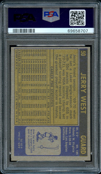 1971 Topps BkB Card # 50 Jerry West Los Angeles Lakers HOF PSA NM-MT 8 (MGD2)