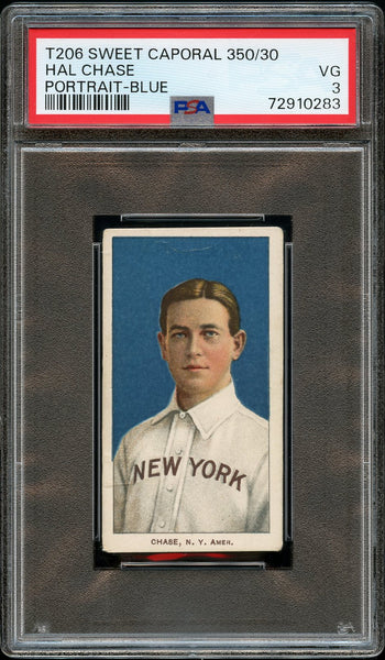 1909-11 T206 Hal Chase BLUE PORTRAIT, SWEET CAPORAL 350/30 PSA VG 3 (MGD2)