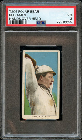 1909-11 T206 Red Ames HANDS OVER HEAD, POLAR BEAR PSA VG 3 (MGD2)