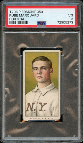 1909-11 T206 Rube Marquard PORTRAIT, HOF PIEDMONT 350/25 PSA VG 3 (MGD2)