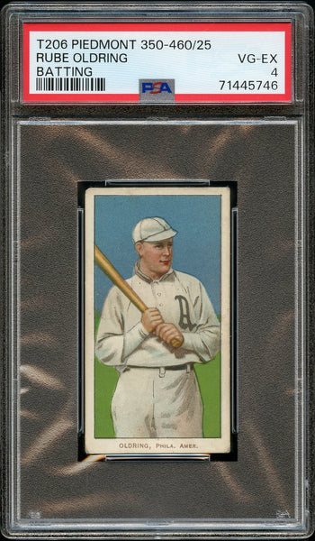 1909-11 T206 Rube Oldring BATTING, PIEDMONT 350-460/25 PSA VG-EX 4 (MGD2)