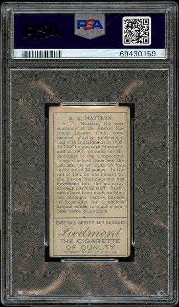 1911 T205 Gold Border Piedmont AL MATTERN Boston Rustlers PSA VG 3 (MGD2)