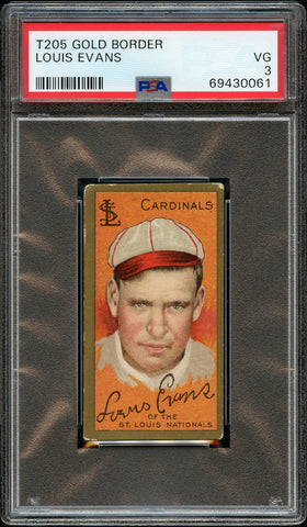 1911 T205 Gold Border Piedmont LOUIS EVANS St. Louis Cardinals PSA VG 3 (MGD2)