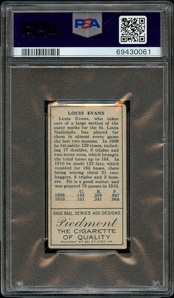 1911 T205 Gold Border Piedmont LOUIS EVANS St. Louis Cardinals PSA VG 3 (MGD2)