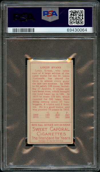 1911 T205 Gold Border Sweet Caporal LOUIS EVANS St. Louis Cardinals PSA VG-EX 4 (MGD2)