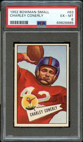 1952 Bowman Small FB Card # 63 Charley Conerly New York Giants HOF PSA EX-MT 6 (MGD2)