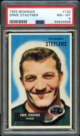 1955 Bowman FB Card #134 Ernie Stautner Pittsburgh Steelers HOF PSA NM-MT 8 (MGD2)