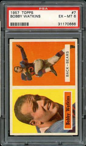 1957 Topps FB Card # 7 Bobby Watkins Chicago Bears PSA EX-MT 6 (MGD2)