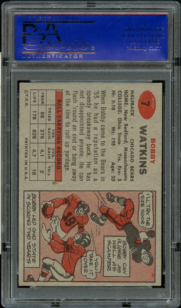 1957 Topps FB Card # 7 Bobby Watkins Chicago Bears PSA EX-MT 6 (MGD2)