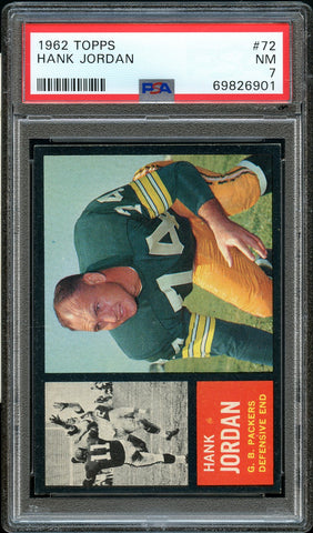 1962 Topps FB Card # 72 Hank Jordan Green Bay Packers HOF Short Print PSA NM 7 (MGD2)