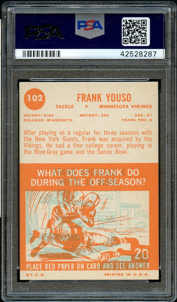 1963 Topps FB Card #102 Frank Youso Minnesota Vikings PSA EX-MT 6 (MGD2)