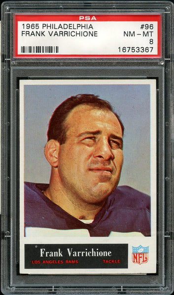 1965 Philadelphia FB Card # 96 Frank Varrichione Los Angeles Rams PSA NM-MT 8 (MGD2)