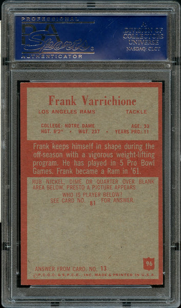 1965 Philadelphia FB Card # 96 Frank Varrichione Los Angeles Rams PSA NM-MT 8 (MGD2)