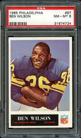 1965 Philadelphia FB Card # 97 Ben Wilson Los Angeles Rams ROOKIE RC PSA NM-MT 8 (MGD2)