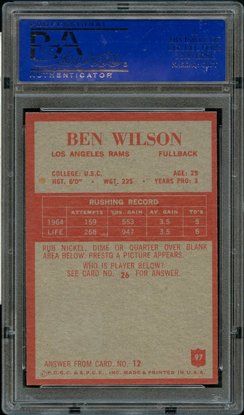 1965 Philadelphia FB Card # 97 Ben Wilson Los Angeles Rams ROOKIE RC PSA NM-MT 8 (MGD2)