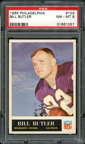 1965 Philadelphia FB Card #103 Bill Butler Minnesota Vikings ROOKIE RC PSA 8 (MGD2)