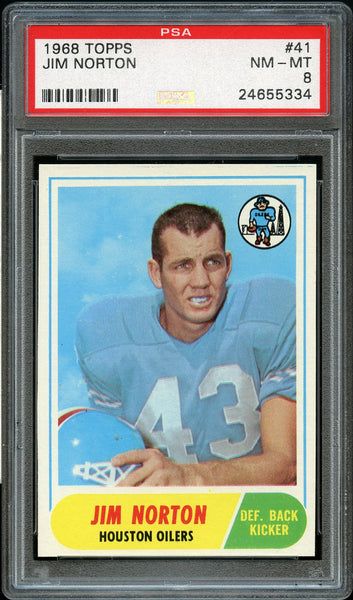 1968 Topps FB Card # 41 Jim Norton Houston Oilers PSA NM-MT 8 (MGD2)