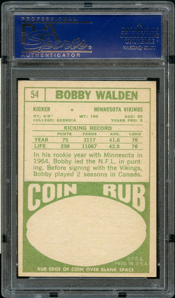 1968 Topps FB Card # 54 Bobby Walden Minnesota Vikings PSA NM-MT 8 (MGD2)