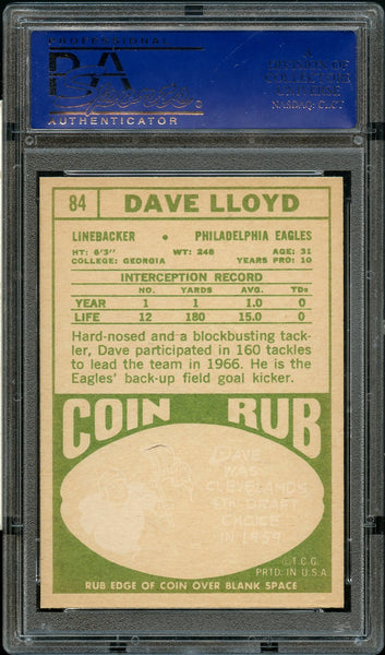 1968 Topps FB Card # 84 Dave Lloyd Philadelphia Eagles PSA NM-MT 8 (MGD2)