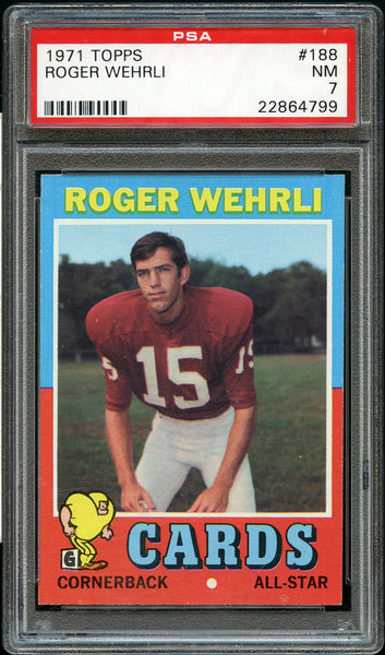 1971 Topps FB Card #188 Roger Wehrli St. Louis Cardinals HOF ROOKIE RC PSA NM 7 (MGD2)