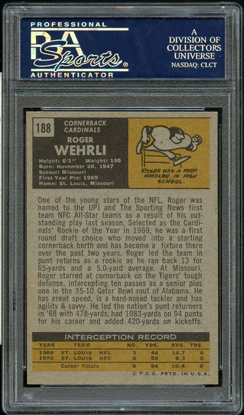 1971 Topps FB Card #188 Roger Wehrli St. Louis Cardinals HOF ROOKIE RC PSA NM 7 (MGD2)