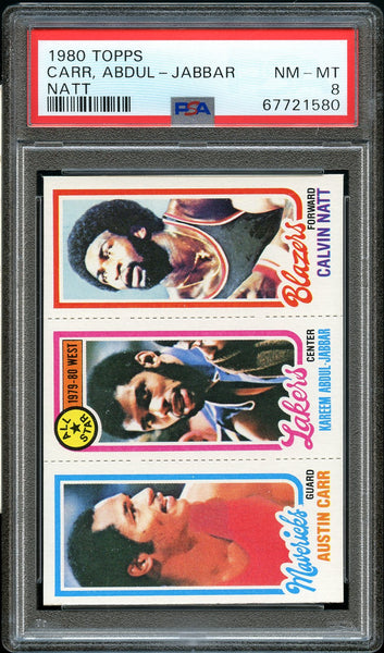 1980 Topps BkB Card Kareem Abdul-Jabbar\Austin Carr\Calvin Natt HOF PSA NM-MT 8 (MGD2)