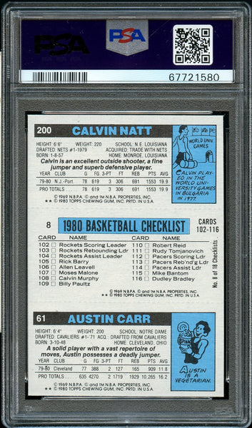 1980 Topps BkB Card Kareem Abdul-Jabbar\Austin Carr\Calvin Natt HOF PSA NM-MT 8 (MGD2)