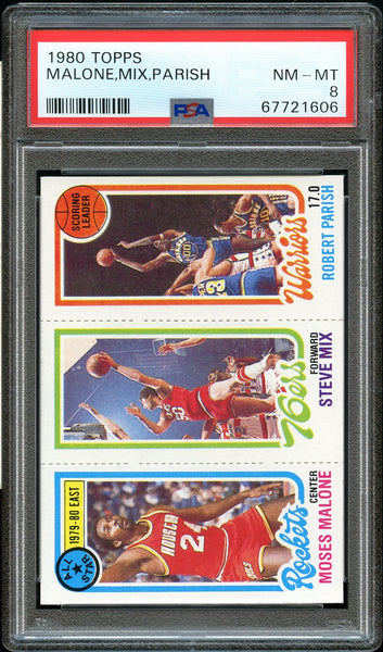 1980 Topps BkB Card Moses Malone/Steve Mix/Robert Parish HOF PSA NM-MT 8 (MGD2)