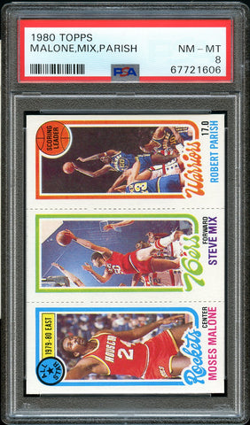 1980 Topps BkB Card Moses Malone/Steve Mix/Robert Parish HOF PSA NM-MT 8 (MGD2)