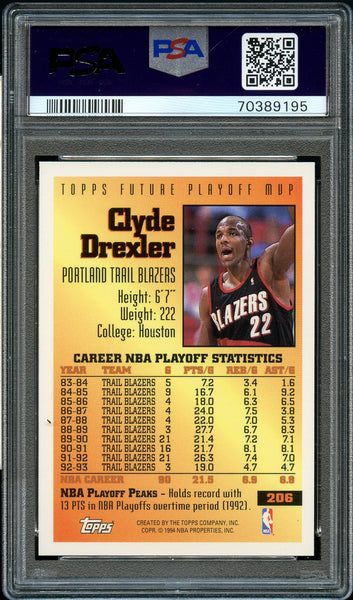 1993 Topps BkB Card #206 Clyde Drexler Blazers HOF FUTURE MVP PSA GEM MINT 10 (MGD2)