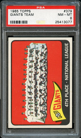 1965 Topps BB Card #379 San Francisco Giants TEAM CARD PSA NM-MT 8 (MGD2)