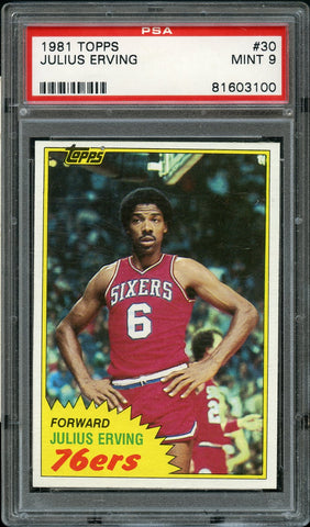 1981 Topps BkB Card # 30 Julius Erving Philadelphia 76ers HOF PSA MINT 9 (MGD2)