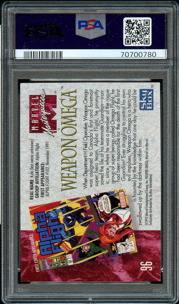 1992 Marvel Masterpieces Card # 96 Weapon Omega PSA MINT 9 (MGD2)