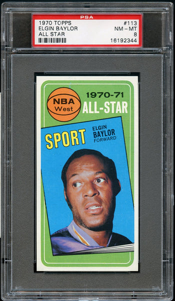 1970 Topps BkB Card #113 Elgin Baylor LA Lakers HOF ALL-STAR PSA NM-MT 8 (MGD2)