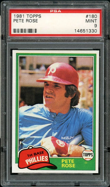 1981 Topps BB Card #180 Pete Rose Philadelphia Phillies HOF PSA MINT 9 (MGD2)